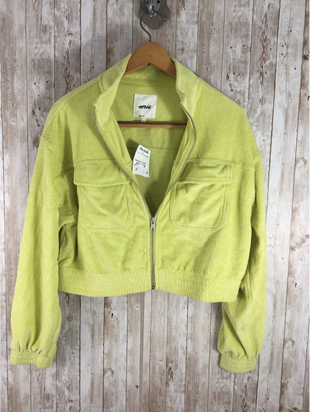 Aerie Corduroy Soft Cropped Zop Jacket Size Medium Lime Elastic Waist NEW